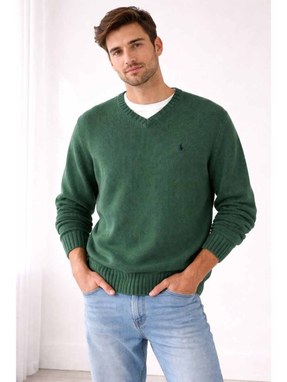 Polo By Ralph Lauren Vintage Green V  Neck Long Sleeve Sweater Size XL Preppy